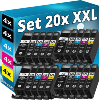 20 Cartouches Encre Compatible Canon PGI-525 CLI-526 Pour CANON PIXMA IP4800 - Photo 1/4