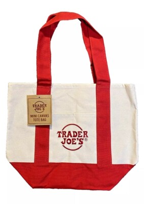 Trader Joe s  NEW  2 Mini Canvas Tote Bag Reusable  Limited Edition  Color Red