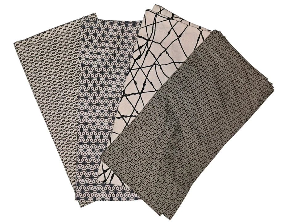 Crate & Barrel Akira Set Of 4 Cotton Napkins Assorted Patterns Black & White - Image 3 of 4