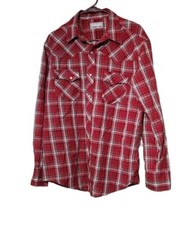Wrangler Wrancher Men's Sz L Plaid Cowboy Shirt With Pearl Snaps Pockets