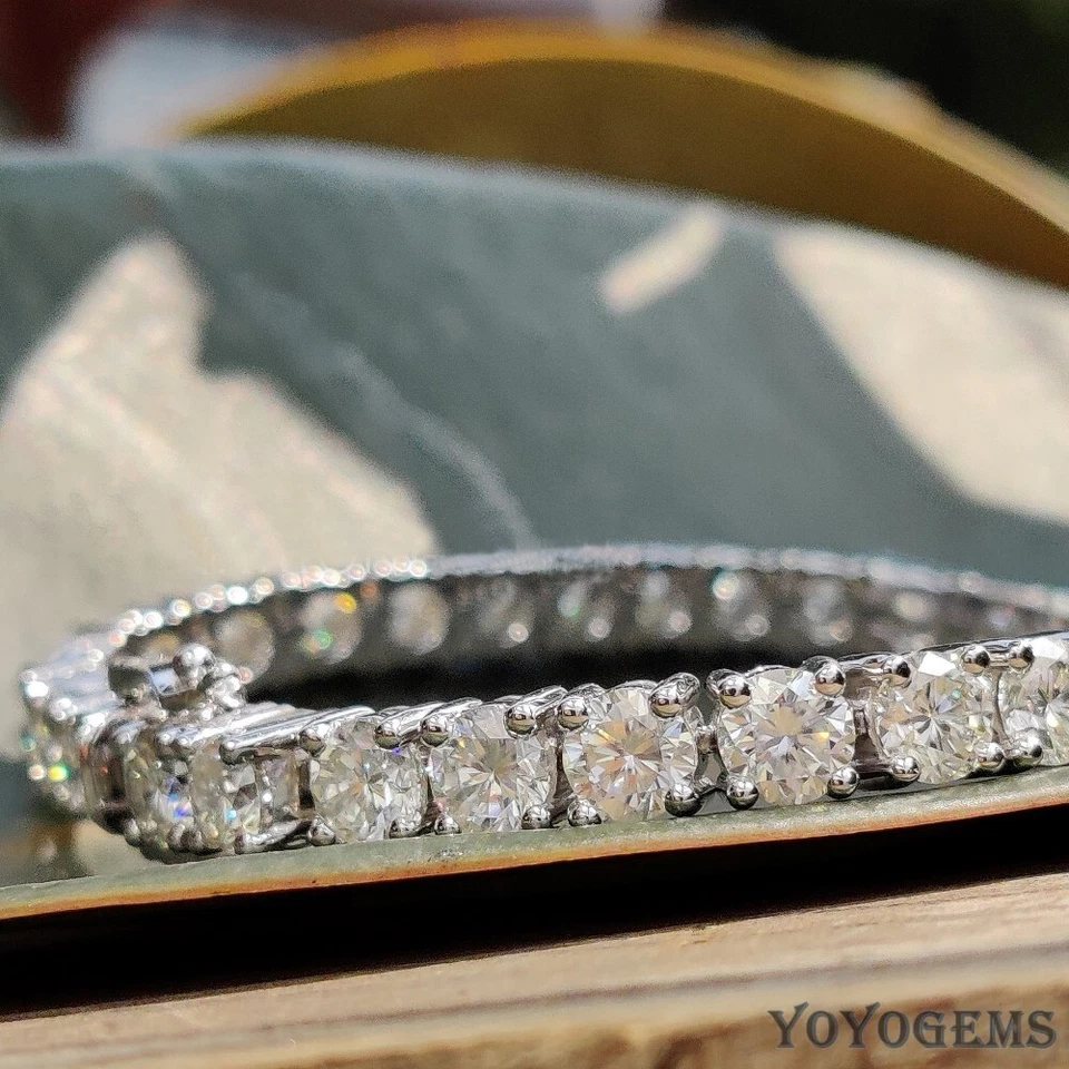 Brazalete de boda de tenis de 7 pulgadas de largo de 6 quilates corte redondo sólido de oro blanco de 14 quilates VVS1 Foto 2 de 4