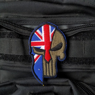 SPARTA SKULL UNION JACK FLAG GB GREAT BRITAIN BRITISH FLAG HOOK LOOP PATCH GREEN