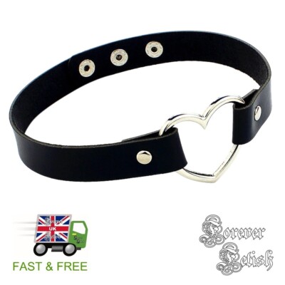 Schwarzes herzförmige Halskette Kragen Bondage Daddys Mädchen Prinzessin Sub UK