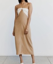 THIRD FORM WHITE TAN LET'S SPLIT SLIP DRESS SZ 6 FREE PEOPLE URBAN OUTFITTERS