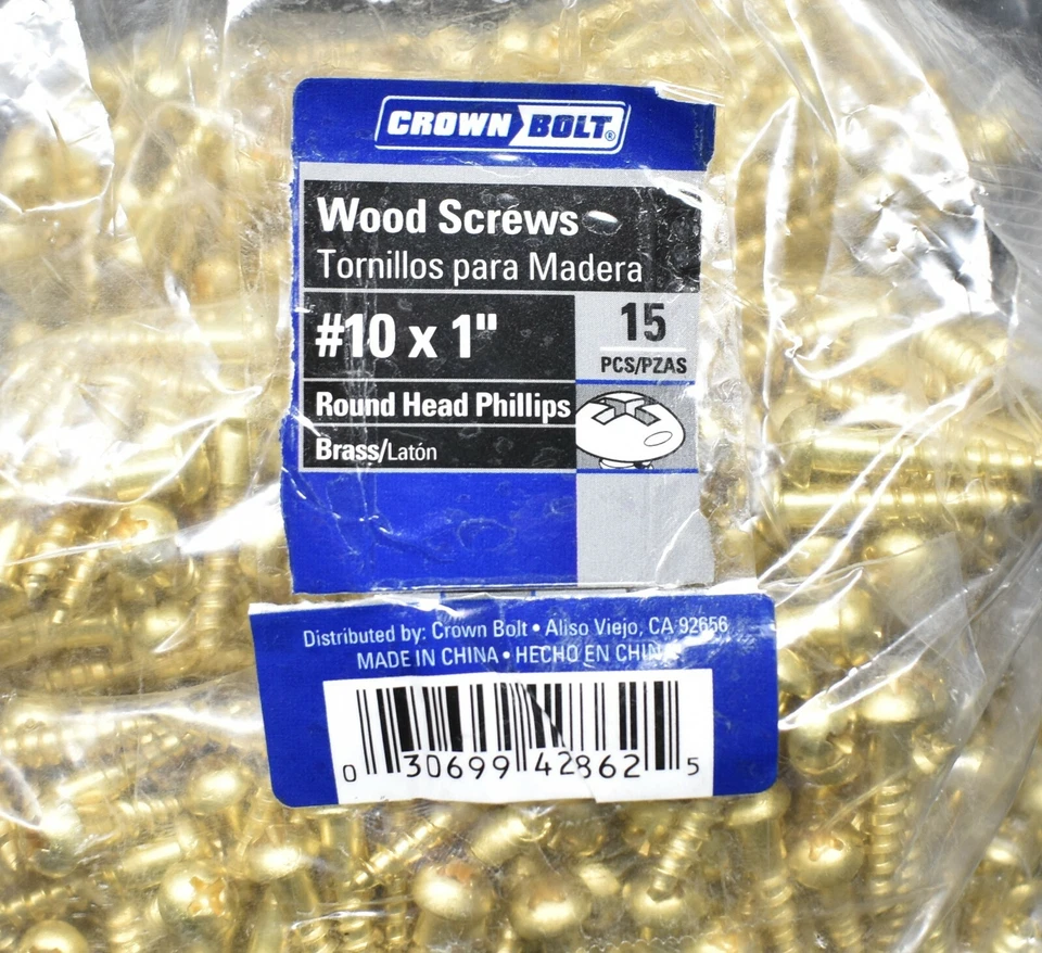 Tornillos Phillips para madera de latón macizo de cabeza redonda #10 Phillips (selecciona longitud y cantidad) Foto 4 de 4
