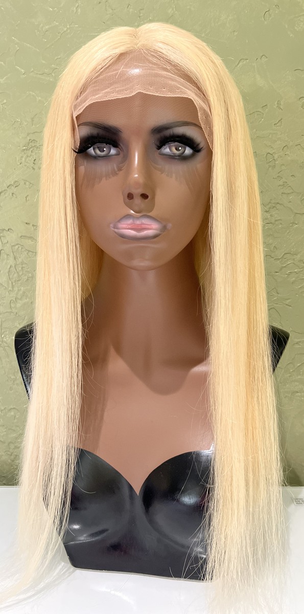 22” Yellow Natural Straight Lace Front Wig NEW 22 Inch Blonde Lace Front Wig Human Hair 150% Density Pre  main image 3