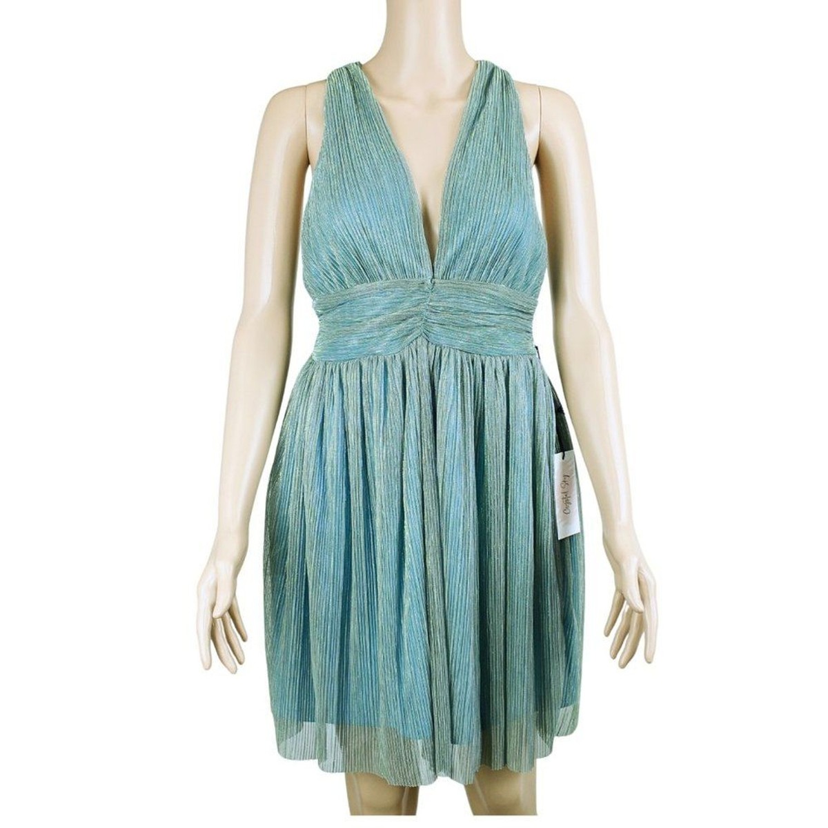 sachin and babi light blue dress Sky Blue Halter Satin Long Bridesmaid Dress – FancyVestido main image 1