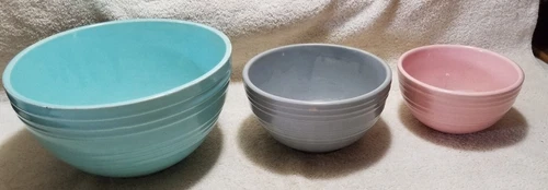 Vintage McCoy Pottery Beehive Nesting Bowls Pink Gray Turquoise