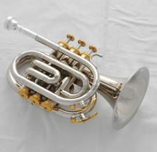 High Quality Silver Nickel Plated Pocket Trumpet B-flat Horn Large bell WithCase