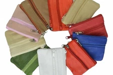 Leather Coin Purse / Mini Wallet / Key Pouch - 2 Zippered Sections