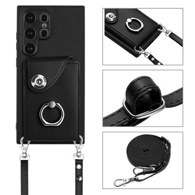For Samsung Galaxy S24 S23 S22 Finger Ring Card Pocket Phone Case With Lanyard