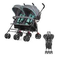 Volgo Twin Umbrella Stroller in Mint, Lightweight Double Stroller for Infant & T