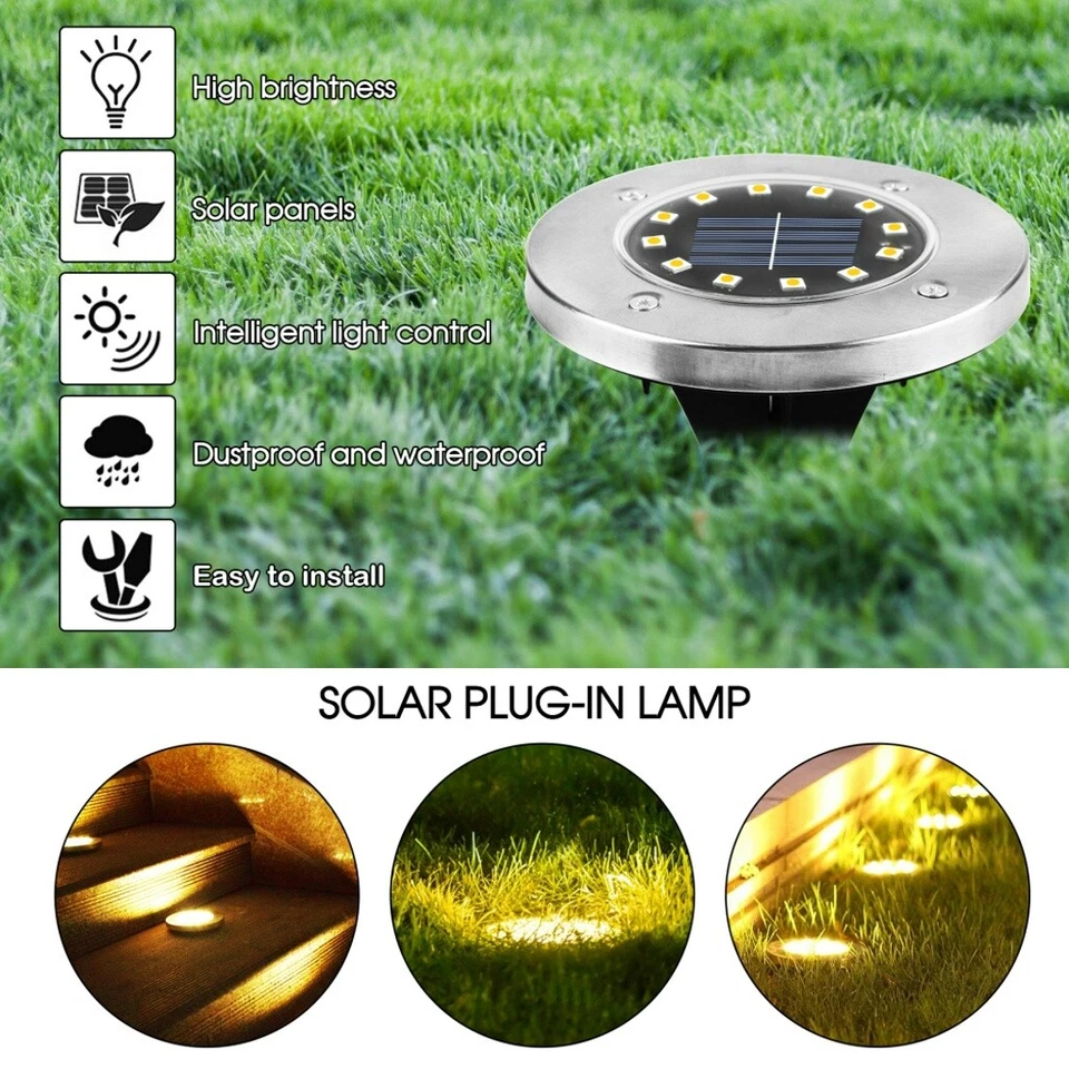 8/12LED Solarleuchte Solarlampe Bodenstrahler Bodeneinbau Außen Gartenstrahler - Bild 2 von 4