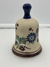 Tonala Mexico Folk Art Pottery Bell Butterfly Flowers 