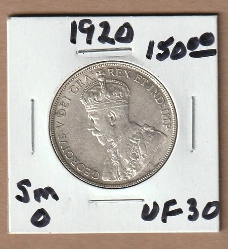 1920 Canada 50 Cents Silver Coin Small O - VF-30