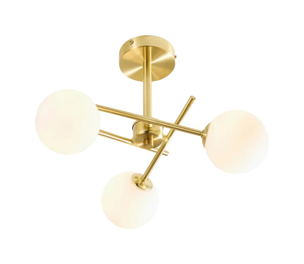 Bathroom Light Brass Lindos 3 IP44 Satin Opal Glass Spa SPA-35836-SBRS