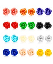LOYALLOOK 12 Pairs Assorted Colors Resin Rose Flower 10 millimeters, Red