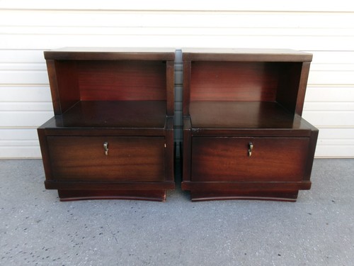 MCM Pair Nightstands Step two tier Danish Mid century Modern 2 Tables Mid mod