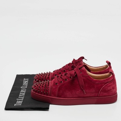 Christian Louboutin Louis Junior Spikes Size 42 Burgundy Suede Low