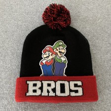 Super Mario Bros Beanie Hat Boys Black Red Pom Knit Cap Luigi Mario Nintendo 20