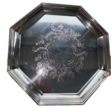 Large Vintage Viners Silver Plated  octagonal Serving Tray  engraved 13.5”unused