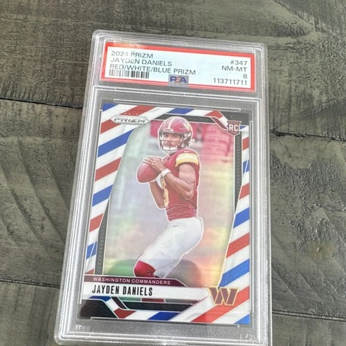Panini Prizm Jayden Daniels #347 Red/White/Blue Prizm PSA 8 Commanders