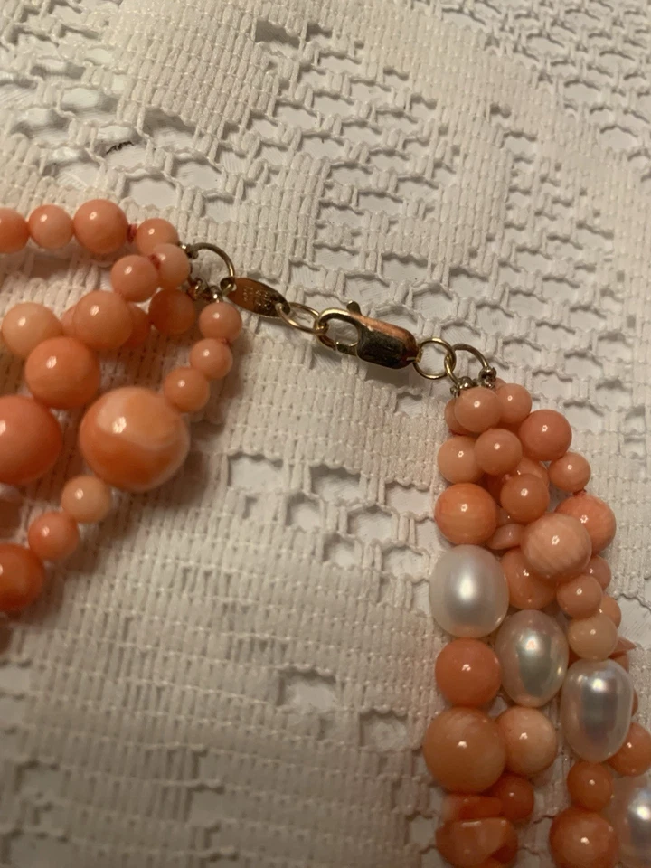 vintage coral pearl 14k gold multi strand - image 2 of 4