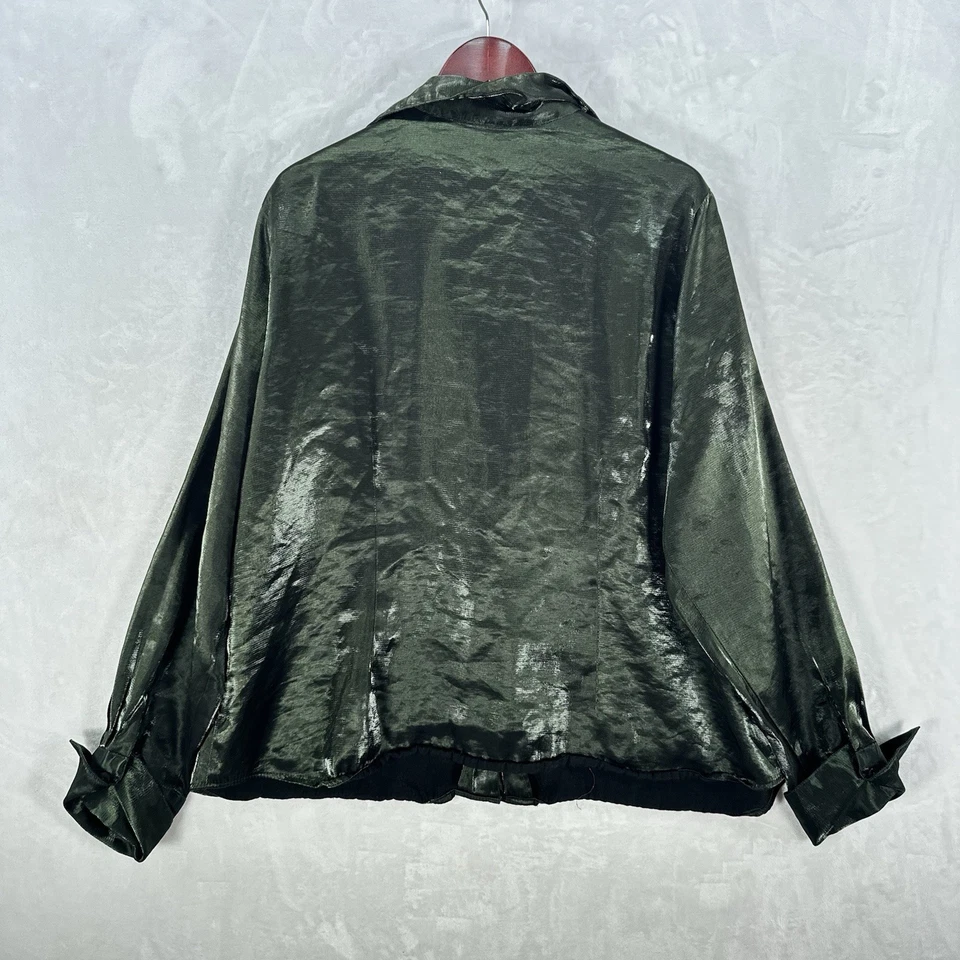 Camisa Vintage Christie Jill Top Mujer 22W Verde Botón Iridiscente Años 90 Glam Foto 3 de 4