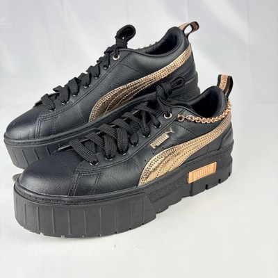 Puma Mayze I Am Determined Women s Size 9 Black Platform Sneakers Gold Chain EUC