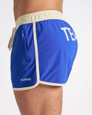 TEAMM8 Herren Bademode Arena Booty Short - Aegean Blue - Dune Beige