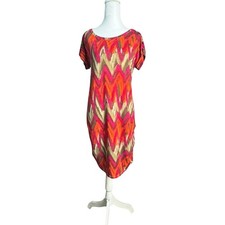Michael Kors Womens Ikat Chevron Print Orange Pink Tie Back Dress Stretch Medium