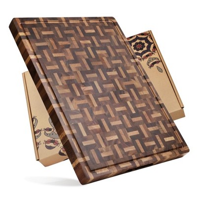 Cutting Board XXL Large End Grain Acacia Wood Mixed With Oak - 24x18x1.5 Inch...