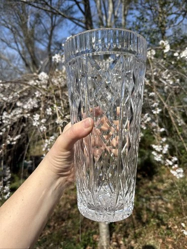 Large 10”! Waterford Crystal Killeen Column Flower Vase Ireland Signed Vintage