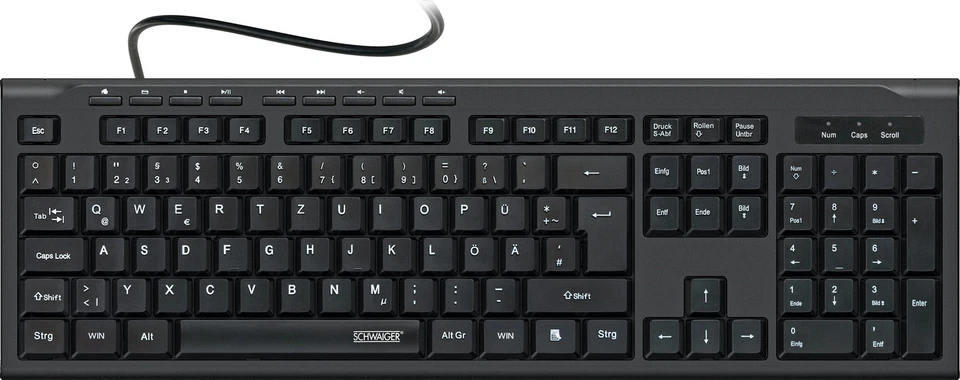 Tastatur Keyboard PC kabelgebunden QWERTZ DE USB Windows geräuscharm schwarz