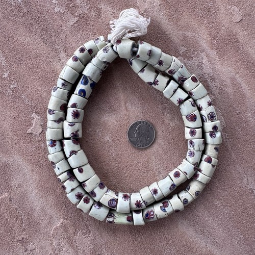 White Venetian Millefiori African Trade Beads Vintage Mosaic "Bear Paw" Beads