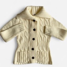 Vintage 70s Kids Ivory Cable Knit Cardigan Size S