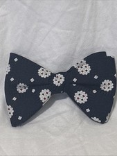 Vintage 70 s Royal Bow Tie Blue White Polyester Clip On Wedding Prom