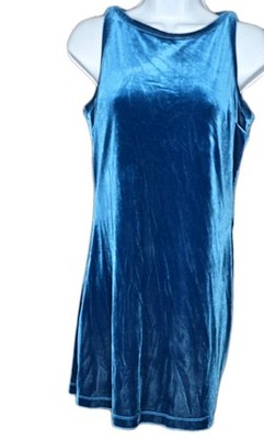 Vintage Womens Velvet Maxi Dress Medium Y2K Bright Blue Fairy Vamp 