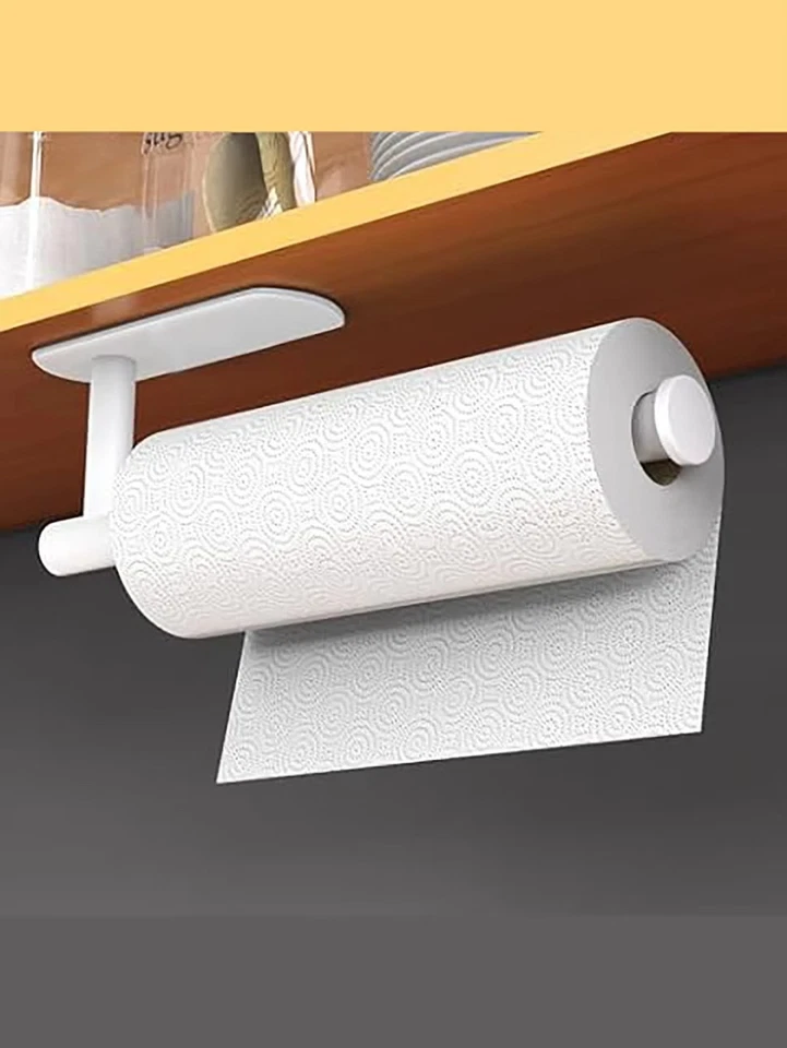 Adhesive Kitchen Paper Towel Holder Toilet Roll Dispenser Cabinet Rack - Image 2 of 4