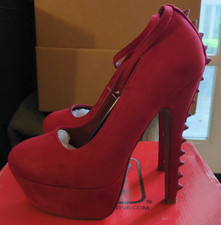 TACONES ALTOS STEED LIMIT 98 PLATAFORMA TERCIOPELO ROJO STILETTO con Picos - Talla 7