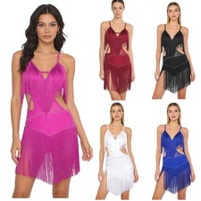 Womens Dancewear V-Neck Bodysuit Swing Dress Holiday Latin Sling Dance Rumba