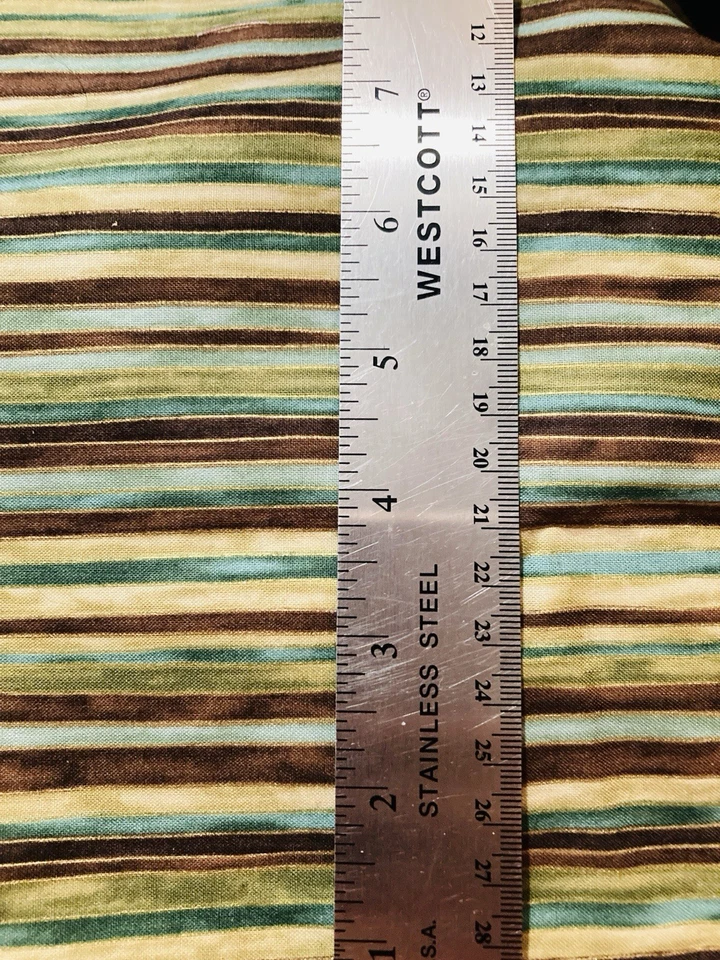 Fabric Traditions Fabric Green Teal Brown Sand Stripe Gold Metallic Accent 1.15Y - Image 2 of 3