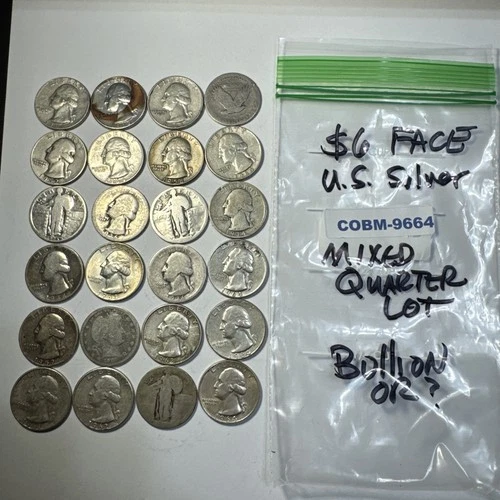 Lot of 24 Assorted SILVER US Quarters w/ Standing Liberty Quarters COBM-9664