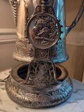 Meridian Antique Tilting Water Pitcher W/ Stand Victorian Quadruple Silver Plate