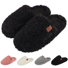 OUYADU Womens Fuzzy Slippers Wide Width Ladies Arch Support 9-10, Matt Black