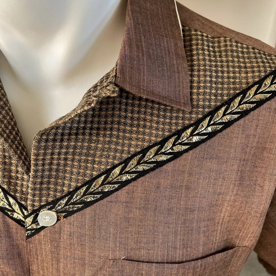 1950s Vintage NOS Two Tone Rockabilly Acetate Shirt With Lurex Trim M - Image 3 of 4