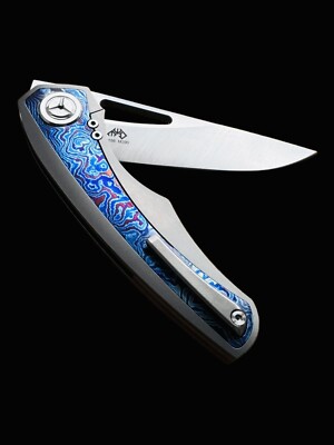 美品！　Ti180 LONG SL2 TWOSUN TS186 M390 Blade Titanium Timascus Handle Folding Knife