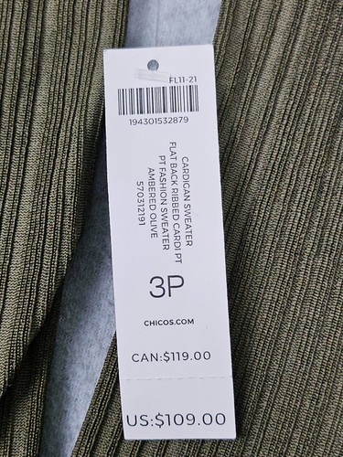 Chico's Cardigan Sweater Womens Petite 3 Green Ribbed Hem Long Sleeve Button Up - Picture 7 of 9