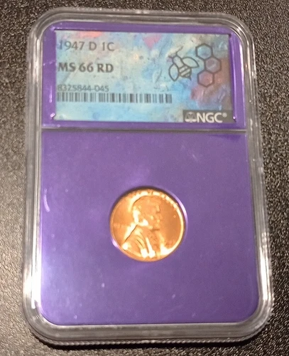USA 1 Cent, Lincoln Wheat Penny 1947-D~* MS-66 RD. By NGC.