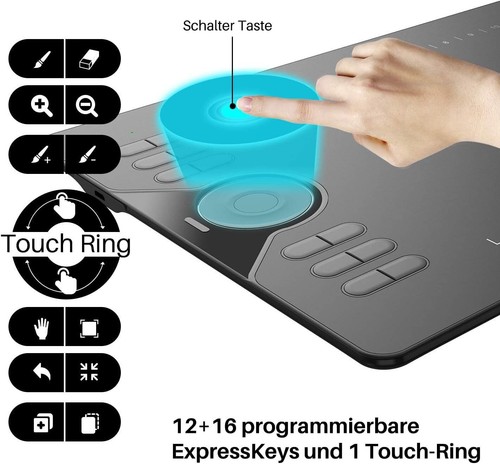 Grafiktablett, mit 8192 Stiftdruck und Neigungsfunktion, 28 Expressschlüssel und - Photo 4/9
